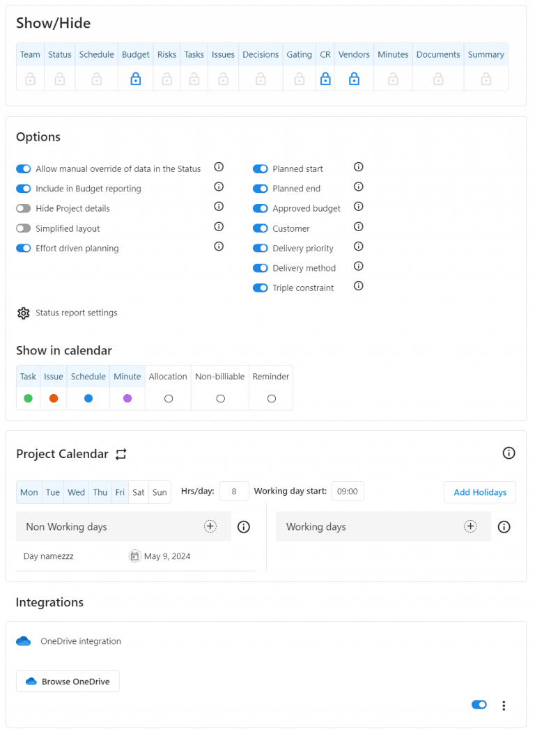 project settings